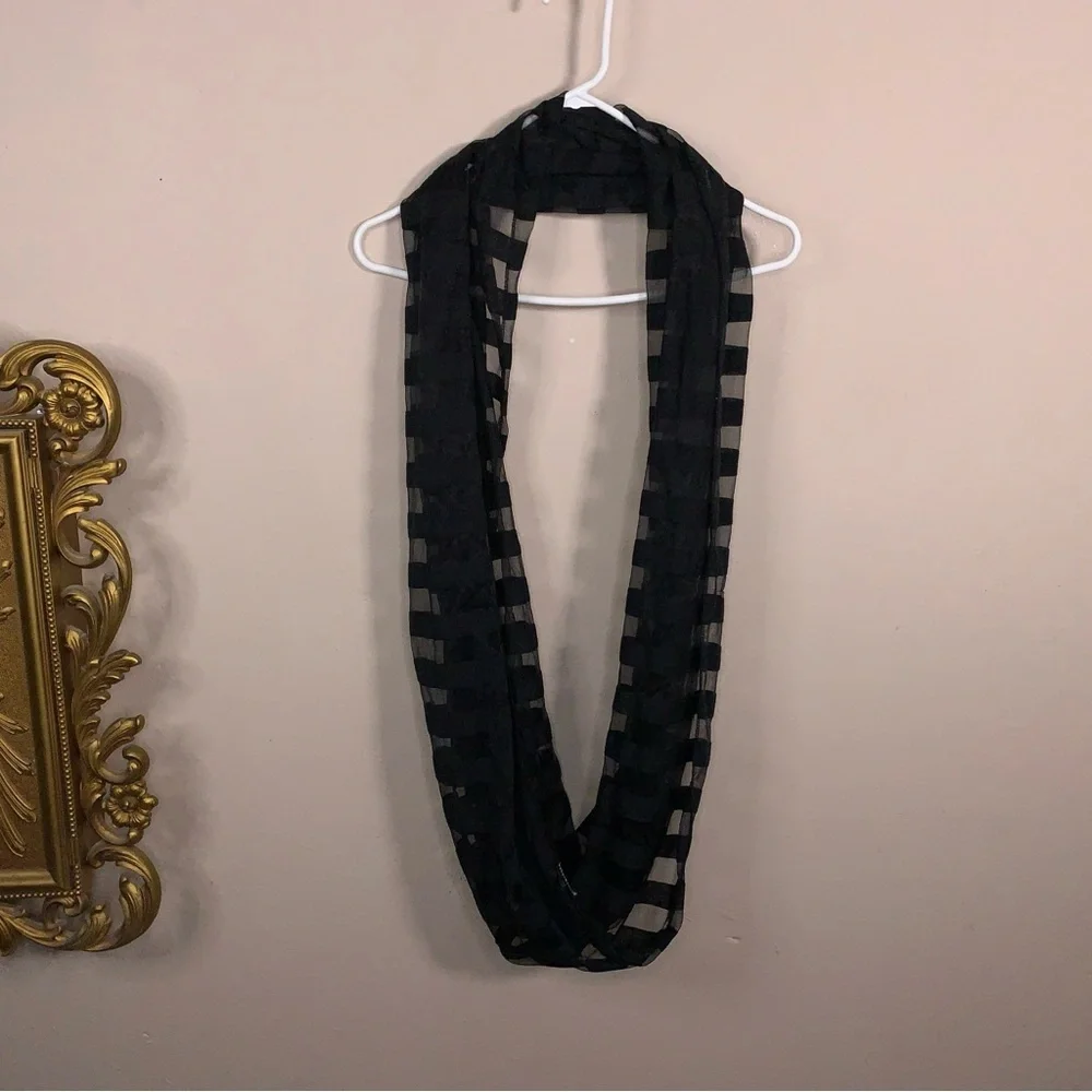Black Striped Infinity Scarf Semi Sheer Lightweight Classic